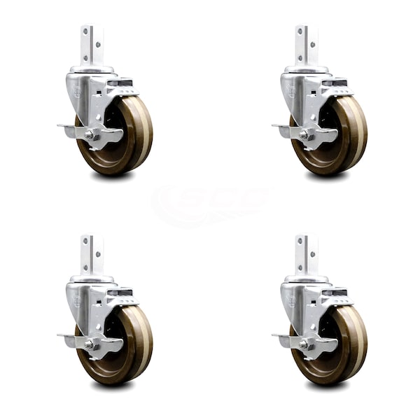 4 Inch High Temp Phenolic Wheel Swivel 7/8 Inch Square Stem Caster Set Brake SCC